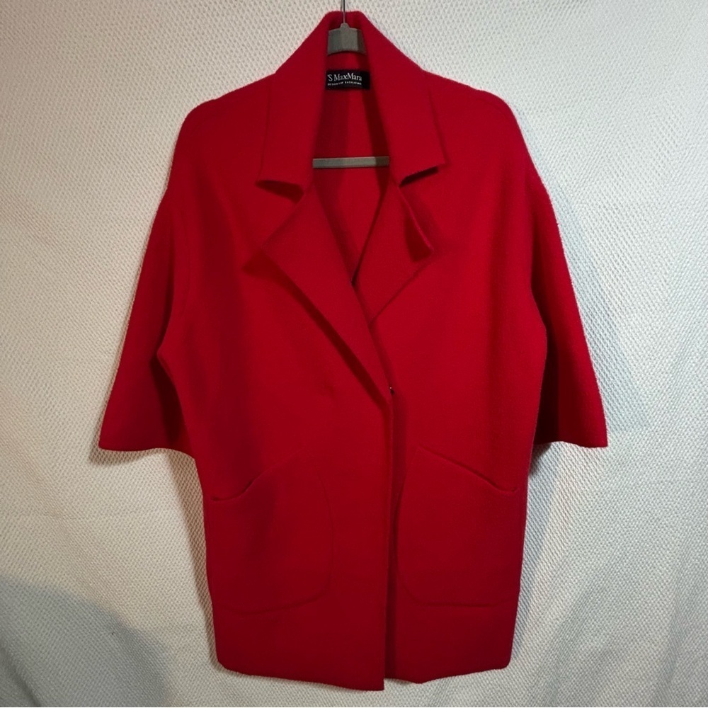 ‘S MAXMARA Sz XL (estimated) Wool Blend Red Women's Jacket Snap Buttons